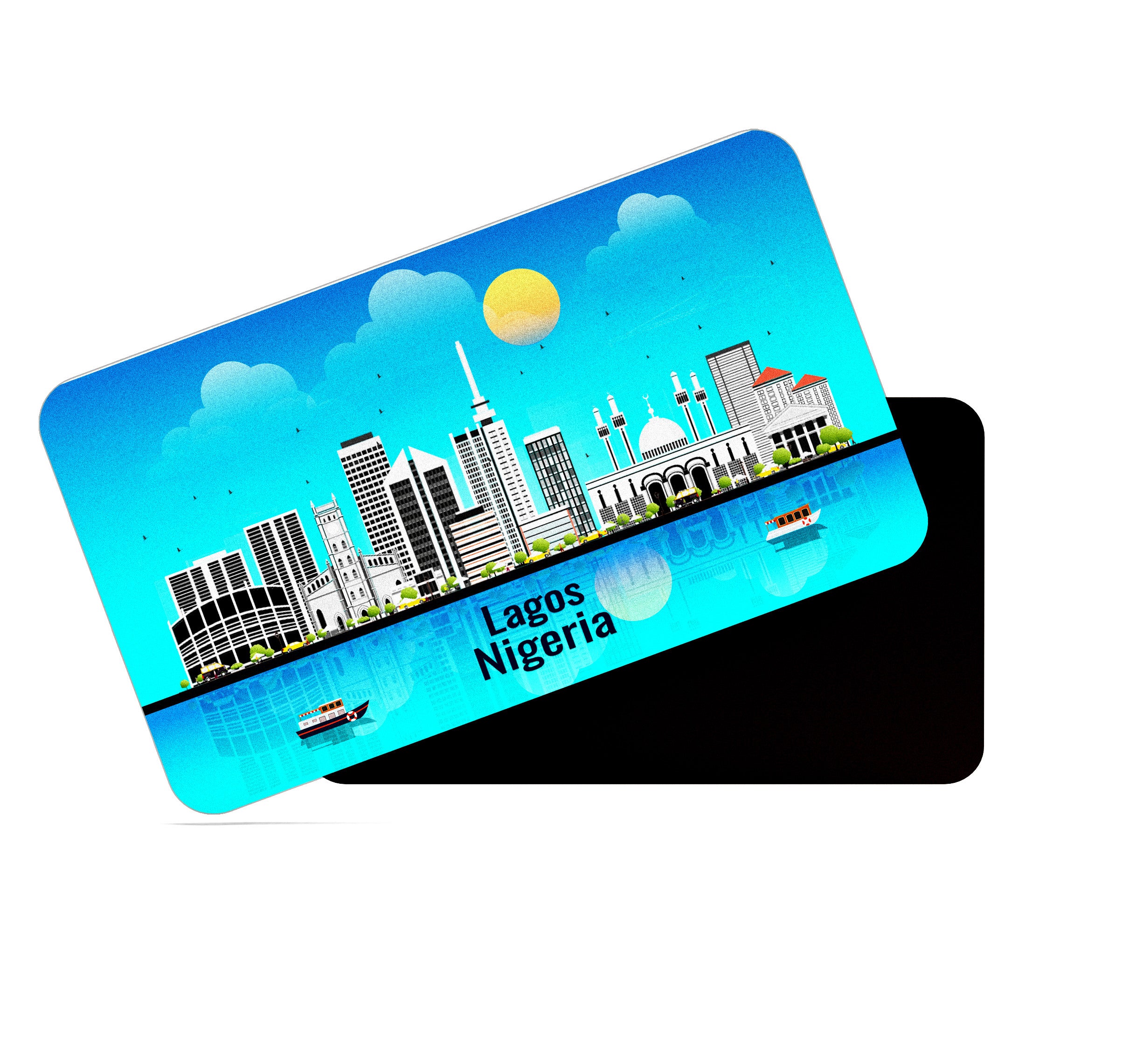 dhcrafts Rectangular Fridge Magnet Blue Nigeria Lagos Design Pack of 1 (8.6cm x 5.4cm)